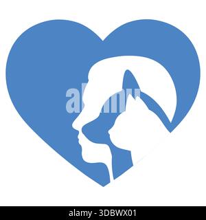 Silhouette eines Mannes Kopf mit Haustieren im Herzen Stock Vektor