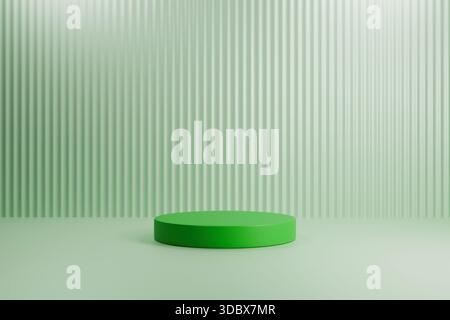 Grünes 3D-Podium mit vertikal geriffeltem Hintergrund. Stockfoto