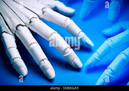 Roboterhand, künstliche Intelligenz, Fotomontage Stockfoto