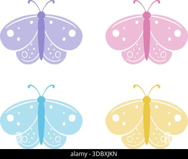 Set von niedlichen Pastellmotten Schmetterlingsvektoren Stock Vektor