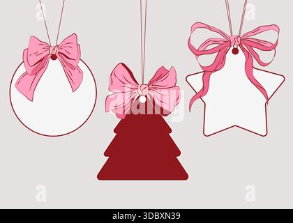 Hängende Geschenkanhänger mit rosafarbenen Schleifen Stock Vektor