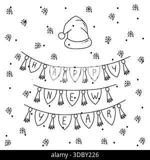Silvester- und Weihnachtsbanner im Doodle-Stil mit Händen. Happy New Year Merry Christmas Hand gezeichnete Doodle-Elemente Stock Vektor
