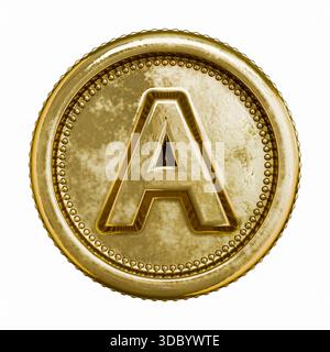 Golden Age Münzbuchstabe Eine 3D-Darstellung auf weißem Hintergrund Stockfoto