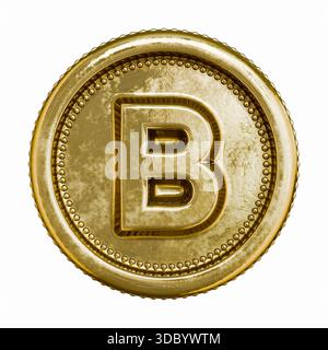 Goldenes Alter Münzbuchstabe B 3D-Rendering-Illustration isoliert auf weißem Hintergrund Stockfoto