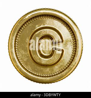 Goldenes Alter Münzbuchstabe C 3D-Rendering-Illustration isoliert auf weißem Hintergrund Stockfoto