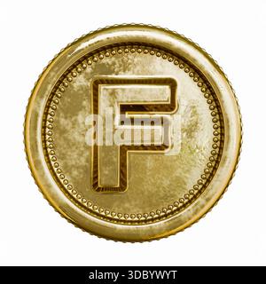 Goldenes Alter Münzbuchstabe F 3D-Rendering-Illustration isoliert auf weißem Hintergrund Stockfoto