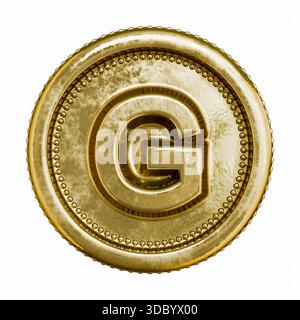 Goldenes Alter Münzbuchstabe G 3D-Rendering-Illustration isoliert auf weißem Hintergrund Stockfoto