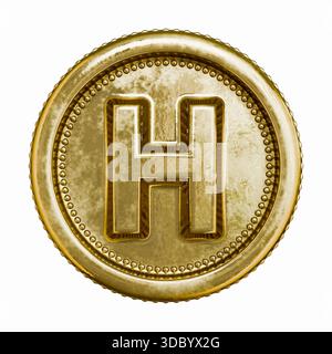 Goldenes Alter Münzbuchstabe H 3D-Rendering-Illustration isoliert auf weißem Hintergrund Stockfoto