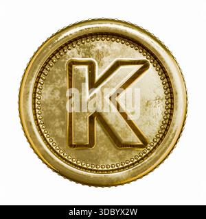 Goldenes Alter Münzbuchstabe K 3D-Rendering-Illustration isoliert auf weißem Hintergrund Stockfoto