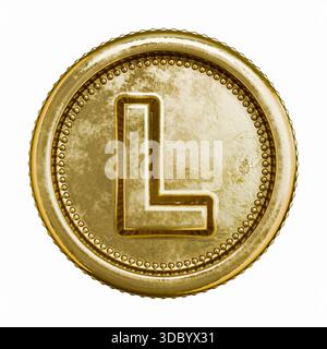 Goldenes Alter Münzbuchstabe L 3D-Rendering-Illustration isoliert auf weißem Hintergrund Stockfoto