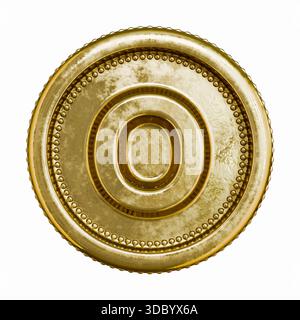 Goldenes Alter Münzbuchstabe O 3D-Rendering-Illustration isoliert auf weißem Hintergrund Stockfoto