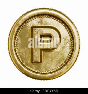 Goldenes Alter Münzbuchstabe P 3D-Rendering-Illustration isoliert auf weißem Hintergrund Stockfoto