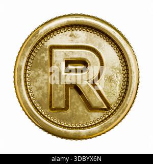Goldenes Alter Münzbuchstabe R 3D-Rendering-Illustration isoliert auf weißem Hintergrund Stockfoto