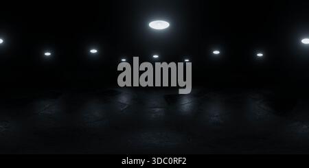 Dunkler Raum mit runden Deckenleuchten Stockfoto