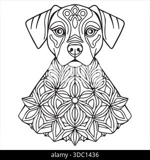 Dog Mandala Ausmalseite für Kinder und Erwachsene Easy Printable Hündchen Line Art Stock Vektor
