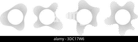 Kreisförmige Klangvisualisierung mit Radialwellenlinienmuster-Vektorsatz. Abstrakte geometrische Burst-Form des Audio-Spektrums. Stock Vektor