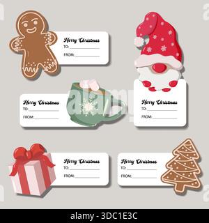 Drei Geschenkpapiermuster grün mit Keksen und Fäustlingen, rot mit Zuckerstangen und Socken und dunkelgrün mit Schlittschuhen und Tannenzweigen Stockfoto