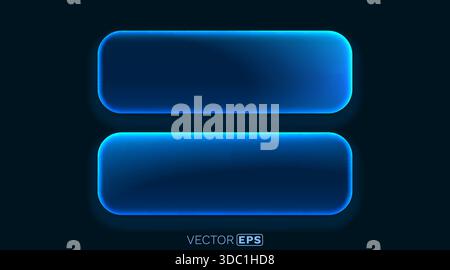 Moderne, leuchtend blaue Bannerknöpfe auf dunklem Hintergrund. Abstrakte futuristische Designelemente mit Neonlichteffekt, perfekt für Technologie und Benutzeroberfläche. Vektorabbildung Stock Vektor