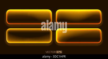 Abstrakte, leuchtend orange Rechtecktasten. Moderne UI-Elemente mit Neonlicht-Effekt auf dunklem Hintergrund. Vektorabbildung Stock Vektor