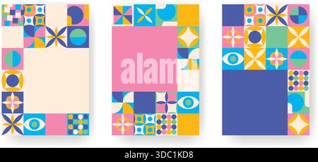 Satz abstrakter Frühlingshintergründe. Geometrische Formen mit Blumen und Mustern. Vertikale Vorlagen für Deckblätter, Flyer, Broschüren und Broschüren. Vektor Stock Vektor