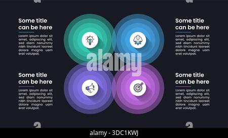 Infografik-Vorlage mit Symbolen und 4 Optionen oder Schritten. Kreise. Kann für Workflow-Layout, Diagramm, Banner, webdesign verwendet werden. Vektorgrafik Stock Vektor