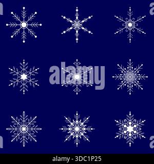 Winterdekoration Glitzerndes Weißes Schneeflockenmuster-Set Stock Vektor