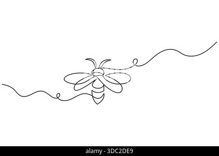 Durchgehende einzeilige Zeichnung fliegende Honigbienenskizze Stock Vektor