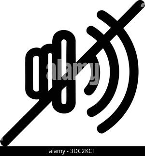 Eine schwarz-weiße Abbildung eines stummgeschalteten Lautsprechers mit einem Abbruchsymbol Stock Vektor