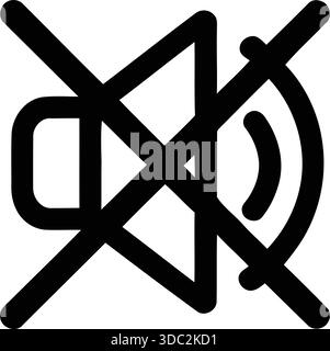 Eine schwarz-weiße Abbildung eines stummgeschalteten Lautsprechers mit einem Abbruchsymbol Stock Vektor