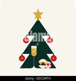 Weihnachtsgrußkarte mit geometrischen Elementen. Für Einladung, Poster, Werbung. Vektorillustration, flache Ausführung Stock Vektor
