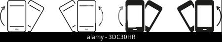 Digitale Geräte-Flip-Bewegungslinie und ausgefüllte Symbolgruppe. Bildschirmdrehung des Smartphones mit Pfeilen, die das Symbol für Benutzerfreundlichkeit, Interaktion und Navigation darstellen Stock Vektor