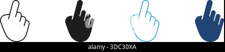 Gestenlinie Des Mittleren Fingers Und Symbol-Set. Outline And Silhouette Symbol Collection Für Offensives Handzeichen, Respektlosigkeit Und Unhöfliche Gesten Stock Vektor