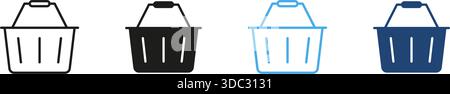 Warenkorb-Linie Und Festes Symbol-Set. Outline und Silhouette Symbol Collection für Einzelhandel, E-Commerce und Lebensmittel. Konsumgüter Und Markt Stock Vektor