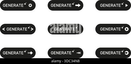 Symbolgruppe Für Schaltfläche Generieren. Interactive User Interface Elements For Web And App Design Silhouette Symbol Collection. Enthält Pfeile, Gänge Und Wiedergabe Stock Vektor