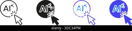 Ai Klicken Sie Auf Interaktionslinie Und Symbolsatz Volumenkörper. Kontur Und Silhouettensymbol Für Aktivierung Künstlicher Intelligenz Und Benutzerinteraktion. Digitale Schnittstelle Stock Vektor