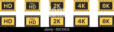 Sammlung Von Symbolen Für Anzeigequalität Und Bildschirmauflösung. Multimedia- Und Technologienutzung. Symbol Für Videoauflösung Eingestellt. Ultra Hd Icon Kollektion. Isoliert Stock Vektor