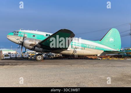 Yellowknife, Kanada - 23. September 2025: Buffalo Airways Curtiss C-46D Commando Stockfoto