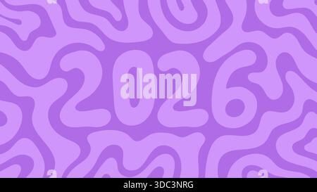 2026 abstrakte Lila Formen Retro 60er Jahre 70er Jahre Stil Hintergrund. Frohes Neues Jahr Vektor-Banner Stock Vektor