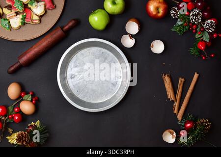 Festliche Weihnachtsbäckerei und Weihnachtsvorbereitung Flat Lay Kollektion mit Kopierraum Stockfoto