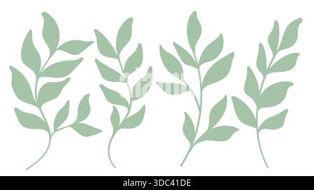 Nature Green Plants Leaves Silhouette Botanical Element Collection. Vektorabbildung Stock Vektor