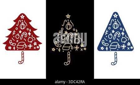 Weihnachtsbaumschmuck-Icons-Kollektion. Abstraktes Festliches Festtagsset. Vektorabbildung Stock Vektor