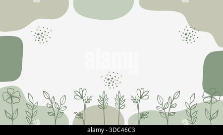 Abstrakte Botanische Blumen Böhmisches Grünes Pastell Hand Gezeichneter Zeitgenössischer Banner Hintergrund. Vektorabbildung Stock Vektor