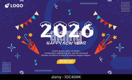 Happy New Year 2026 Celebration Banner Hintergrund mit Winterschnee. Vektorabbildung Stock Vektor