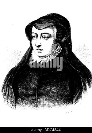 Historische Porträts: Catherine de Medici – Catherine de Medici aus der mächtigen Florentiner Familie. 1519 wurde sie Königin von Heinrich II. Von P. Stockfoto