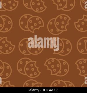 Nahtlose Muster Cookies Kekse Braun Farbe Linie Art. Vektorabbildung Stock Vektor