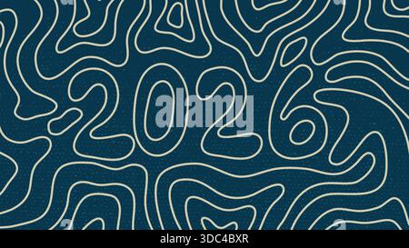 2026 Abstrakte Goldlinie Topographie Karte Kontur Blauer Hintergrund Neujahr Grunge Textur. Vektorabbildung Stock Vektor