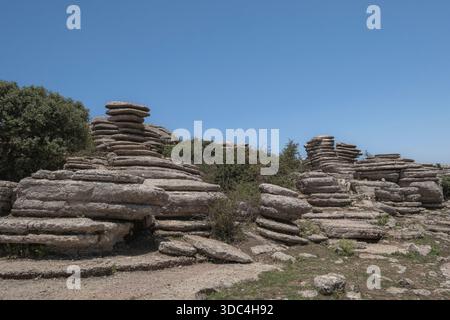 Naturdenkmal El Tornillo del Torcal, Kalksteinformationen im Naturpark Torcal de Antequera, Malaga, Spanien. Stockfoto