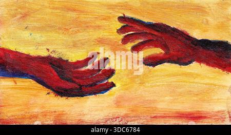 Acrylmalerei von Handgesten im abstrakten Stil Stockfoto