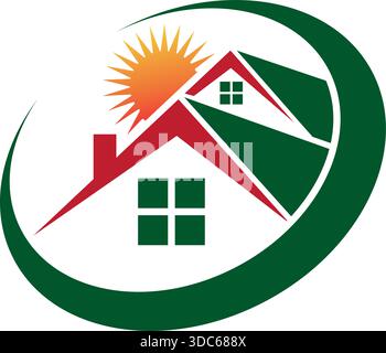 Real Estate House Sun Logo Design Vektor-Symbol-Vorlage Stock Vektor