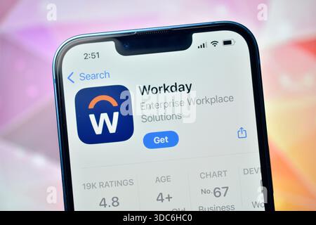 New Delhi, Indien 20 Jägerjahre 2026:- Workday-Anwendung auf Smartphone Stockfoto